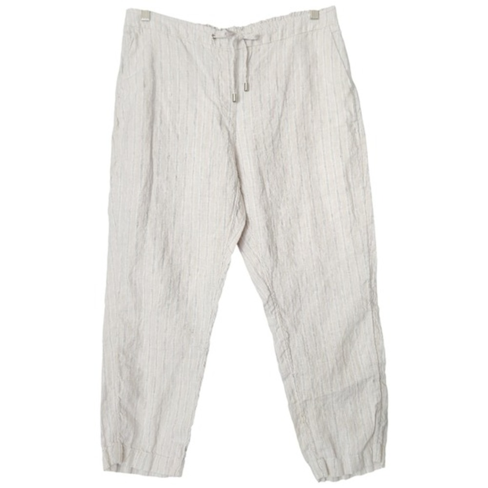 Chico's Drawstring Linen Pants 34x24 2R‎ L 12 Elastic Waist Lagenlook Striped